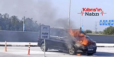 ERCAN’DA PARK HALİNDE BULUNAN BİR ARAÇTA YANGIN 