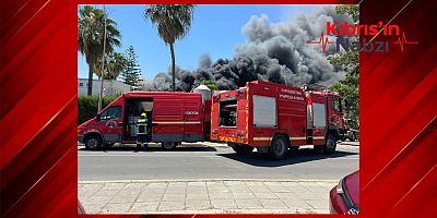 LARNAKA'DAKİ DONMUŞ GIDA FABRİKASINDA YANGIN
